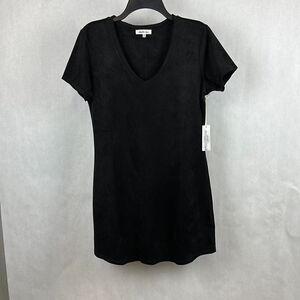 NWT Another Love Aria Suede Dress Black Sz Large V-Neck Side Pocket Classic